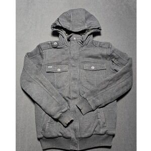 Fox Racing Outerwear Jacket Full Zip Hoodie Gray Small Fleece Lined Hooded Y2K